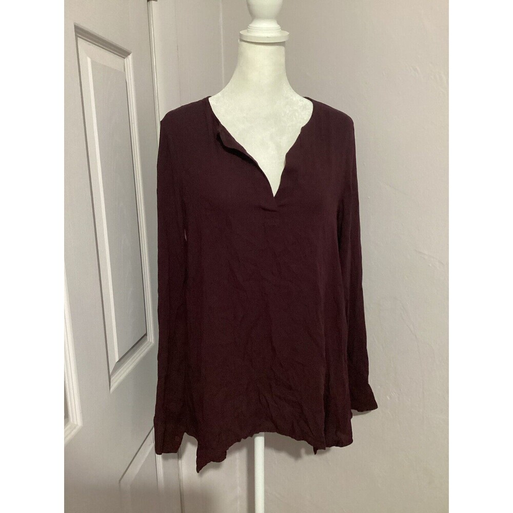 Cloth & Stone Dark Brown V-Neck Long Sleeve Pullover Blouse Rayon S